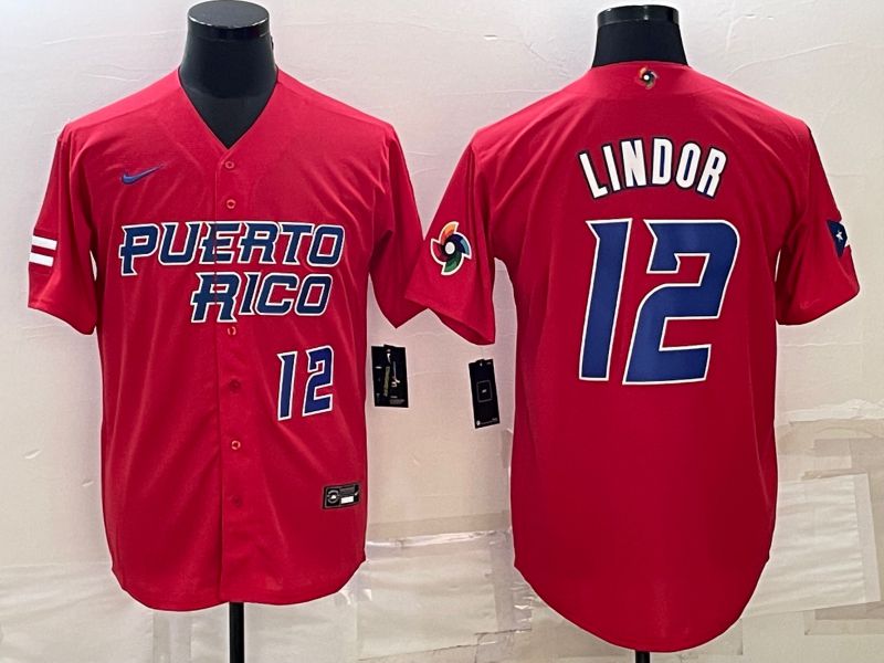 Men 2023 World Cub #12 Lindor Red Nike MLB Jersey3->more jerseys->MLB Jersey